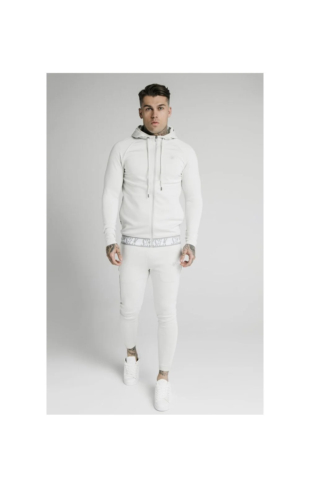 SikSilk Scope Tape Zip Through Hoodie – Ice Grey - Image 5