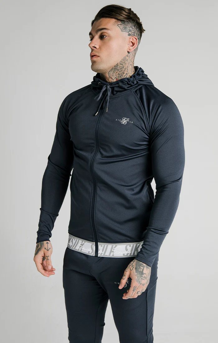 SikSilk Scope Tape Zip Through Hoodie – Navy