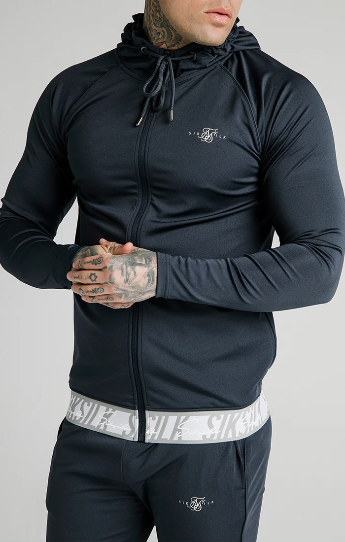 SikSilk Scope Tape Zip Through Hoodie – Navy - Image 3