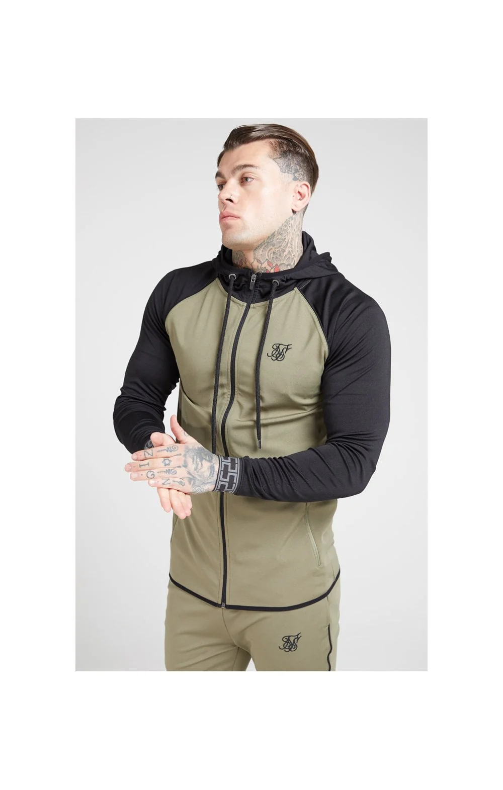 SikSilk Scope Zip Through Hoodie – Khaki & Black