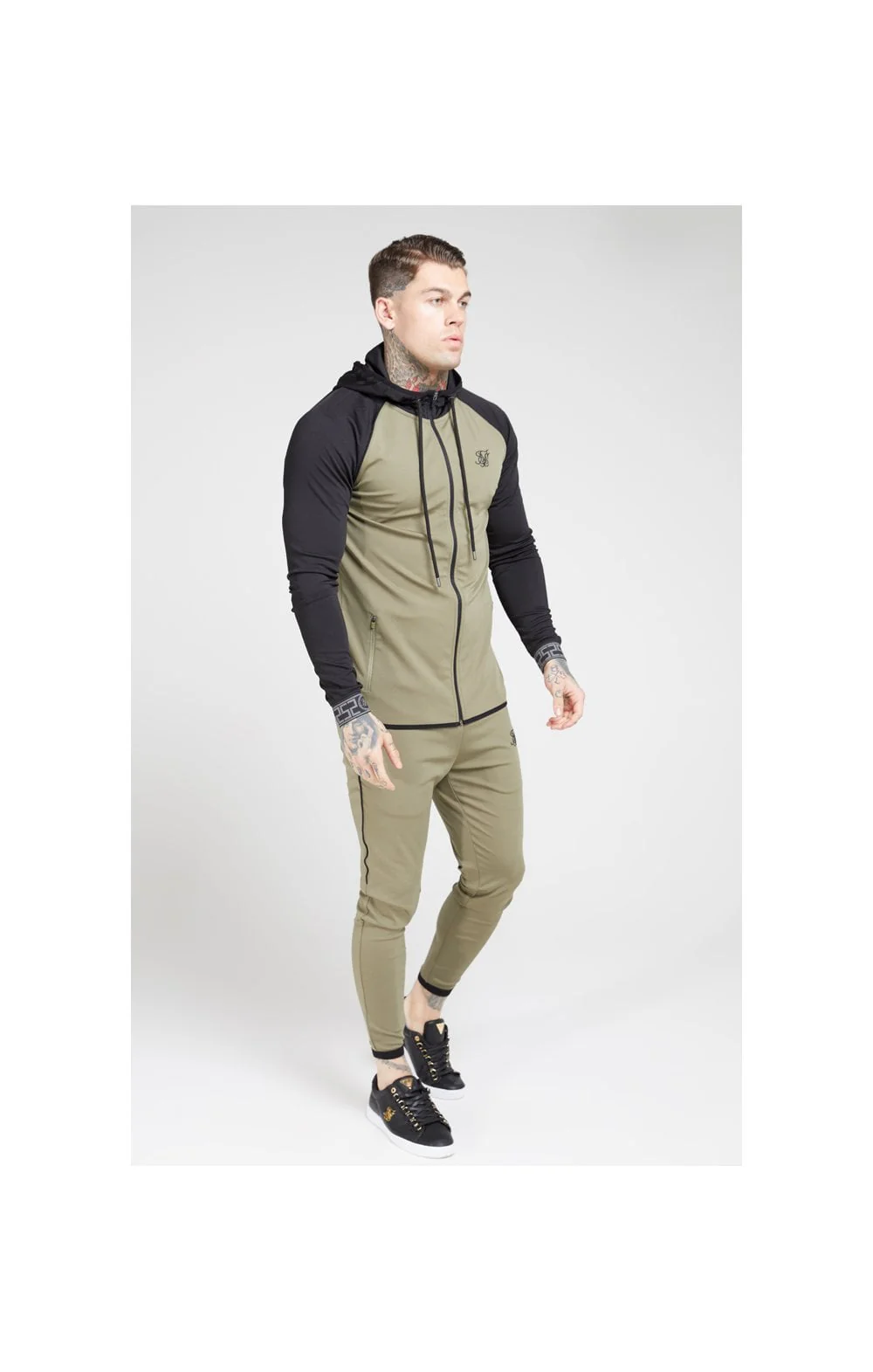 SikSilk Scope Zip Through Hoodie – Khaki & Black - Image 4