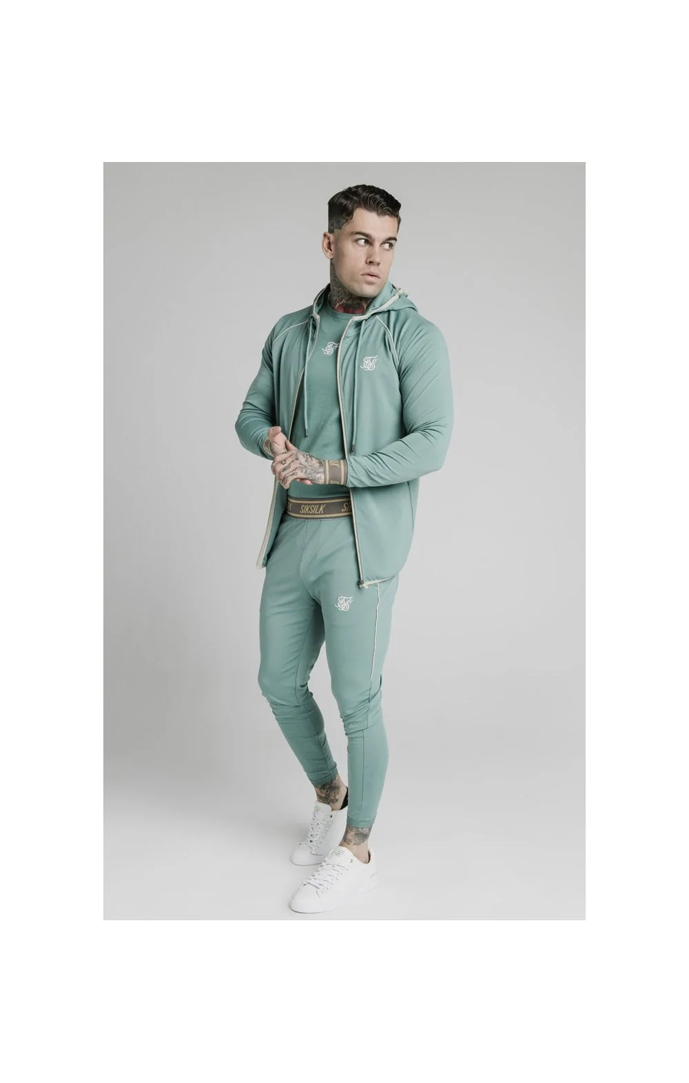 SikSilk Scope Zip Through Hoodie - Light Petrol Blue - Image 4