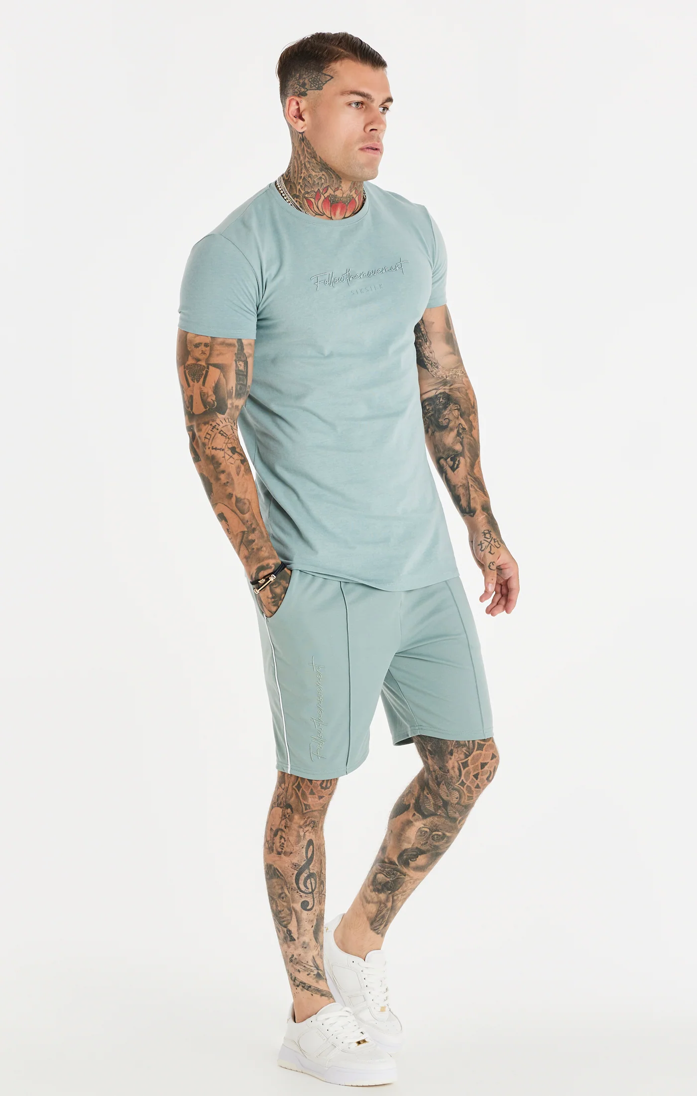 SikSilk Script Pleated Shorts - Teal - Image 4