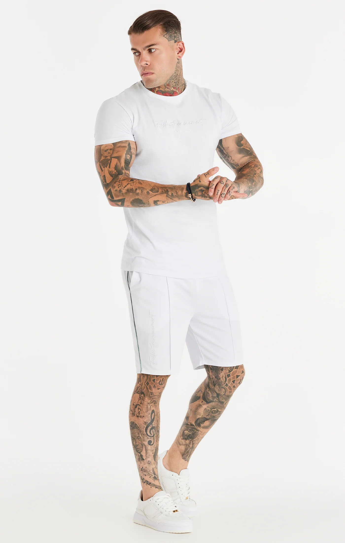 SikSilk Script Pleated Shorts - White - Image 4