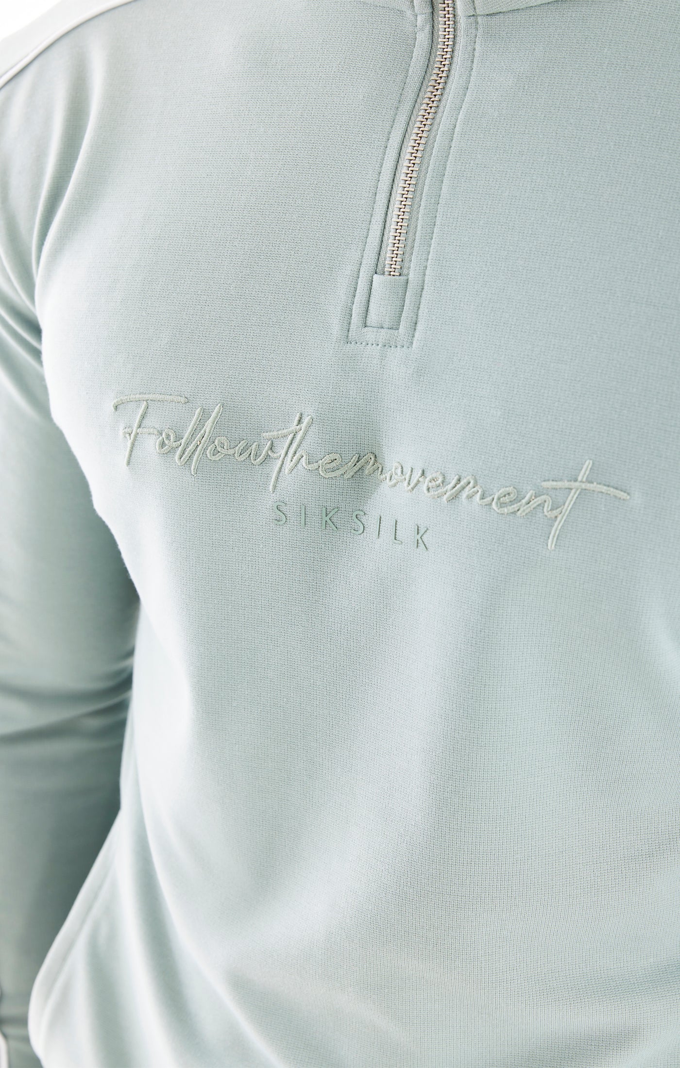 SikSilk Script Quarter Zip Funnel Track Top - Teal - Image 2