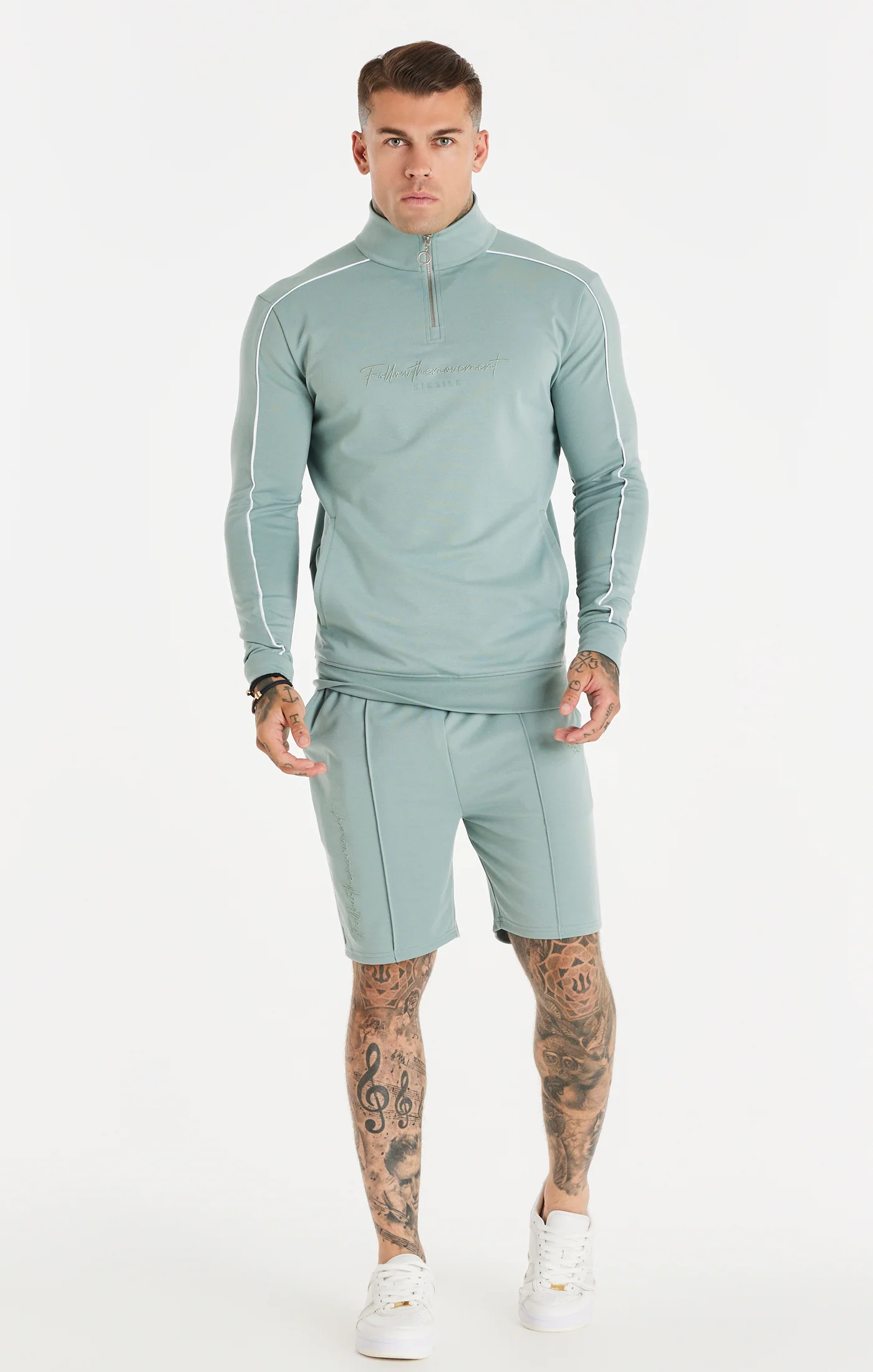 SikSilk Script Quarter Zip Funnel Track Top - Teal - Image 5