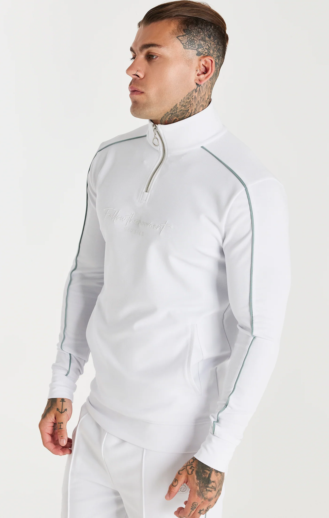 SikSilk Script Quarter Zip Funnel Track Top - White