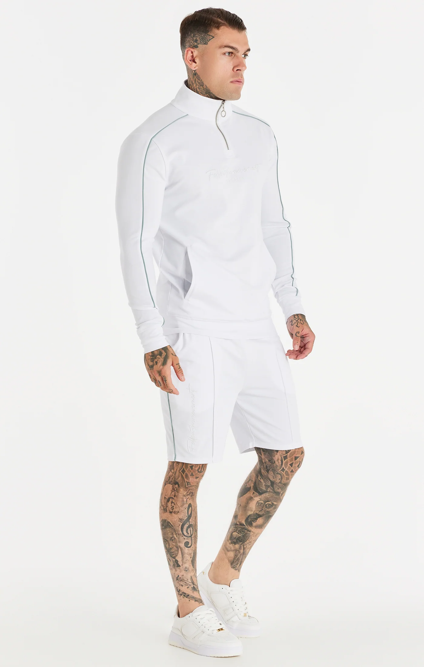 SikSilk Script Quarter Zip Funnel Track Top - White - Image 4