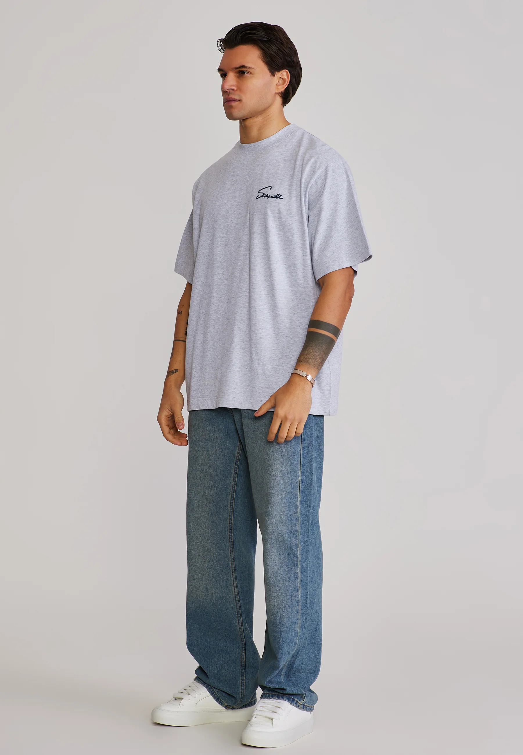 Grey Marl Script T-Shirt - Image 5