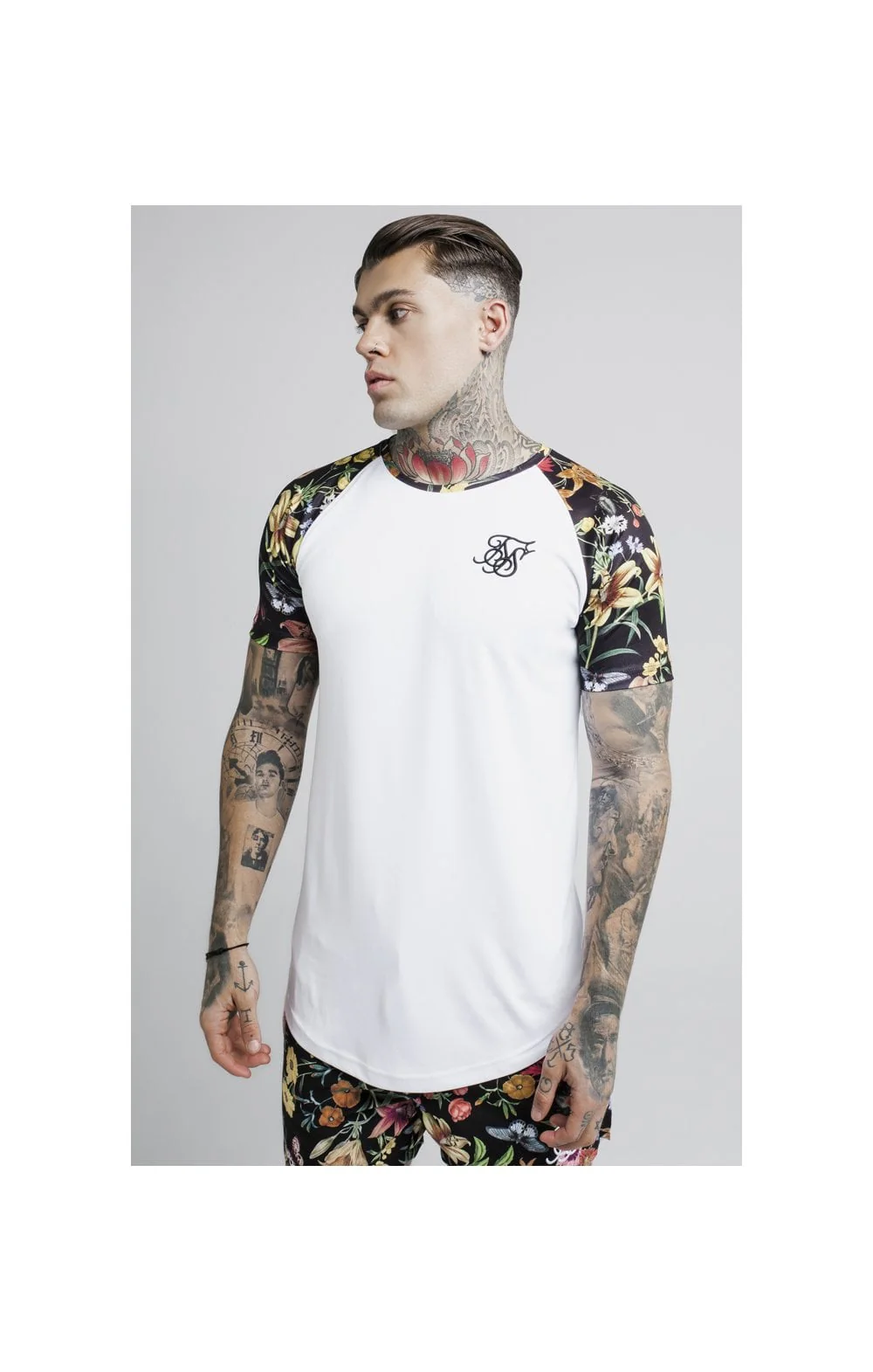 SikSilk Secret Garden Raglan Curved Hem Tee – White - Image 5