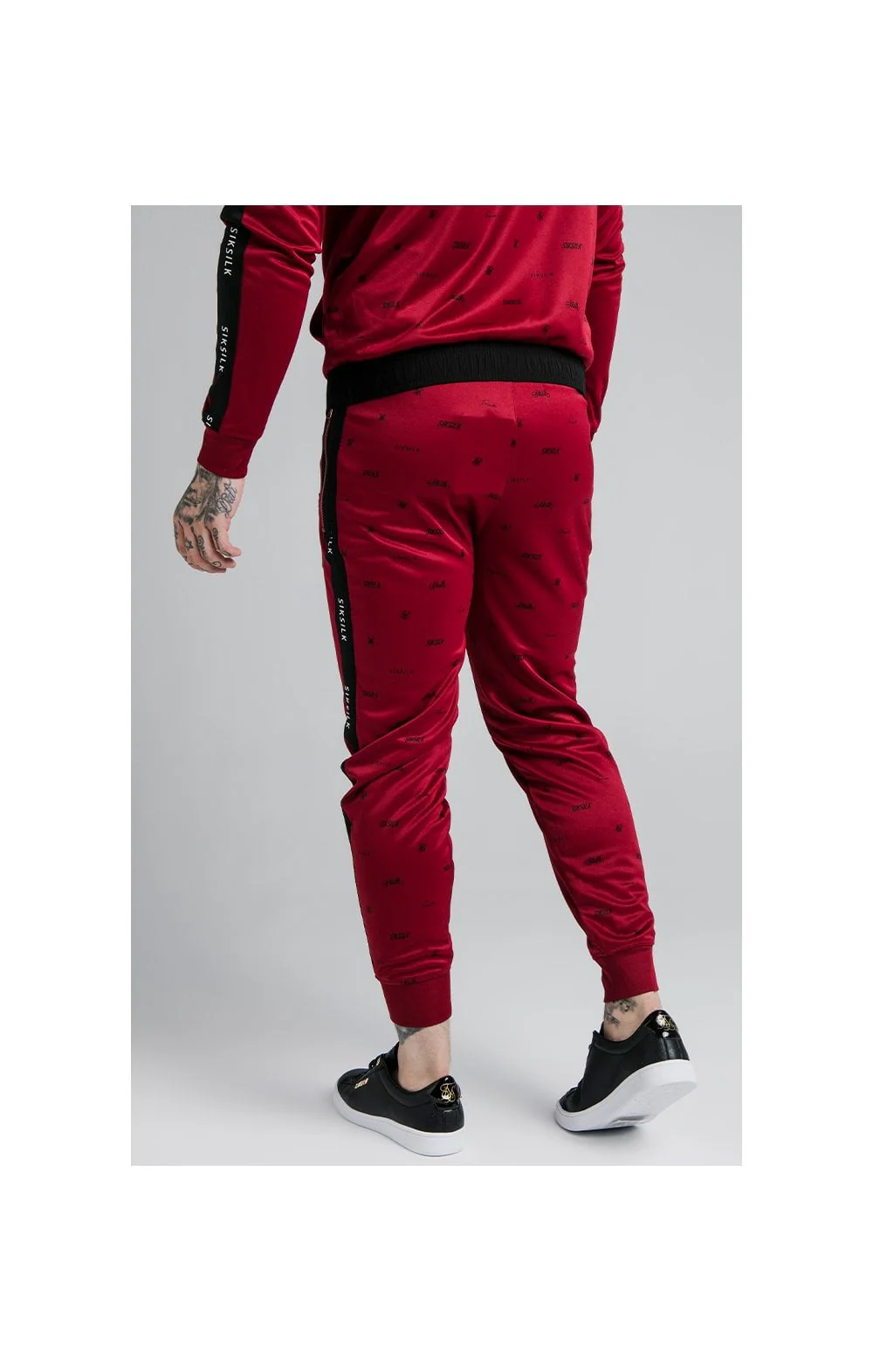 SikSilk Shadow Cuffed Jogger - Deep Red & Black - Image 3