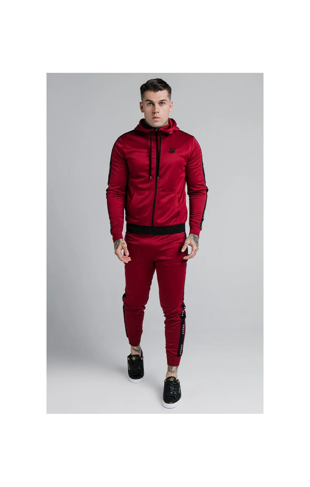 SikSilk Shadow Cuffed Jogger - Deep Red & Black - Image 4