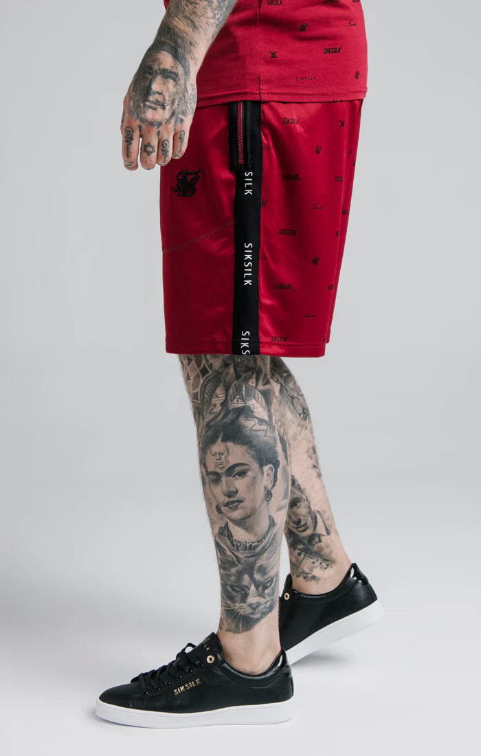 SikSilk Shadow Loose Fit Shorts - Deep Red & Black - Image 2
