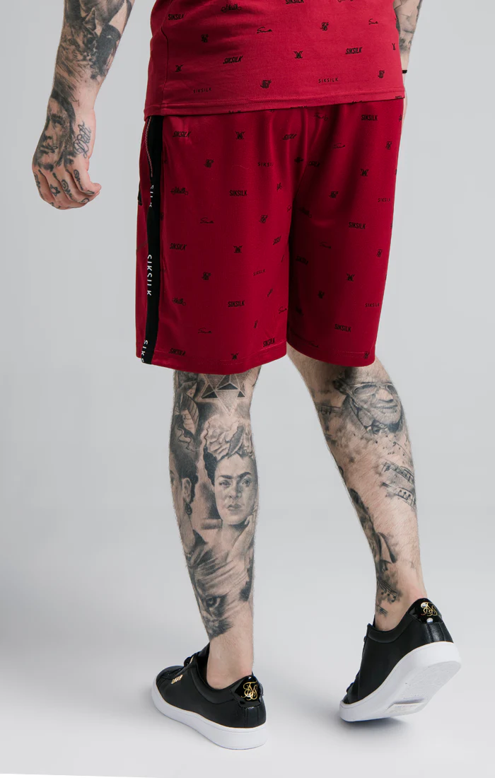 SikSilk Shadow Loose Fit Shorts - Deep Red & Black - Image 3
