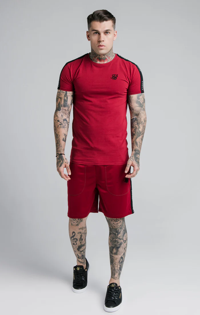 SikSilk Shadow Loose Fit Shorts - Deep Red & Black - Image 4