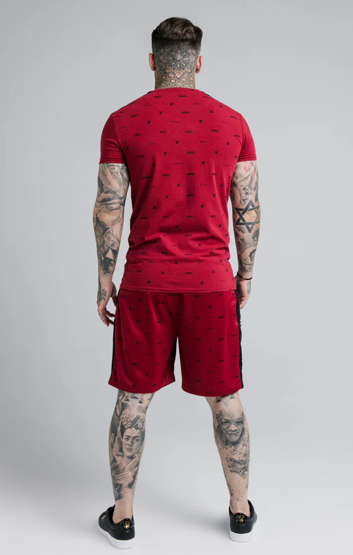SikSilk Shadow Loose Fit Shorts - Deep Red & Black - Image 5