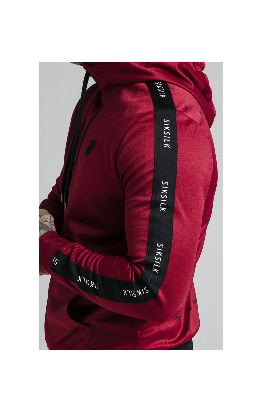 SikSilk Shadow Zip Through Hoodie - Deep Red & Black - Image 2