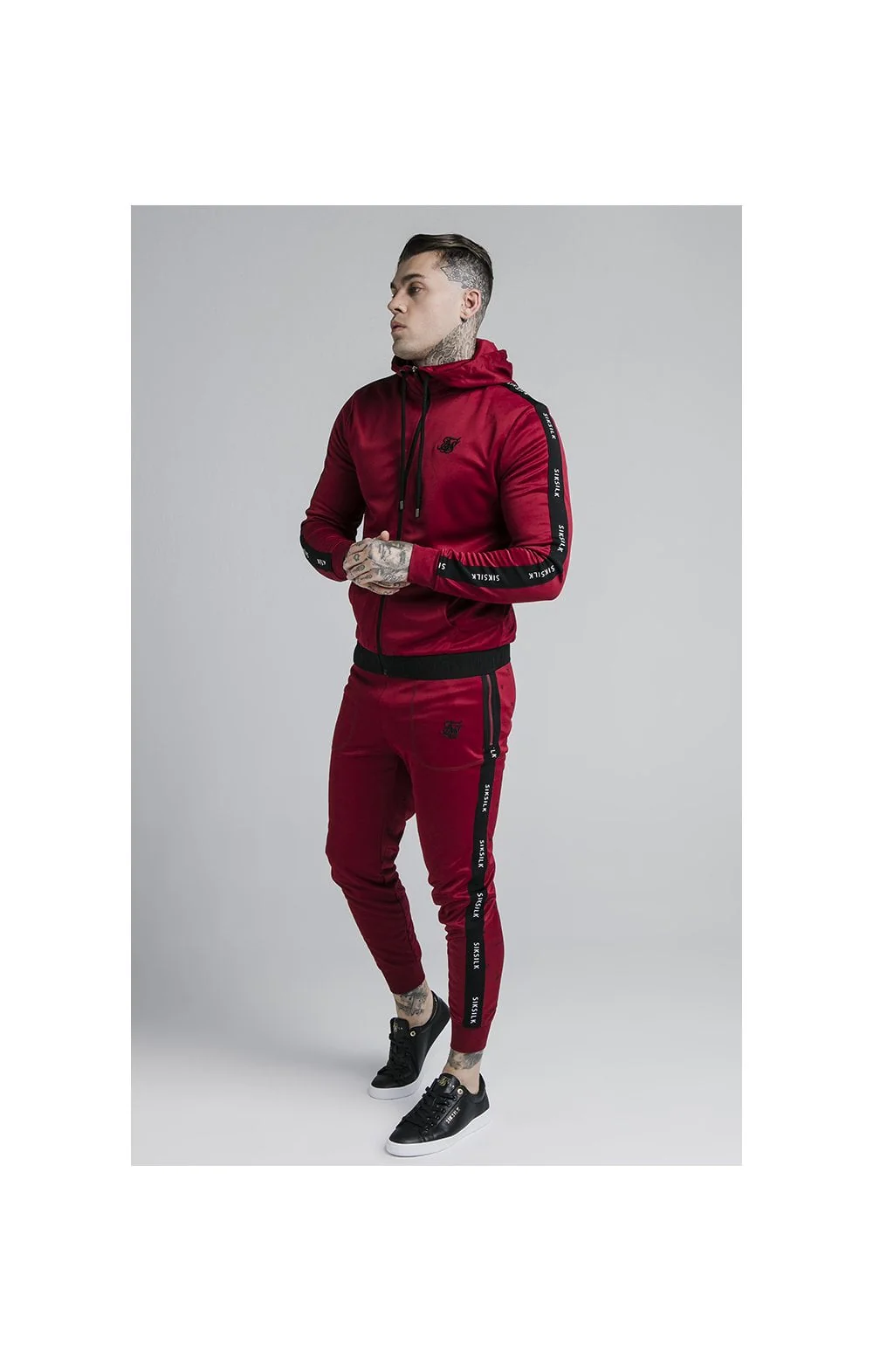 SikSilk Shadow Zip Through Hoodie - Deep Red & Black - Image 3