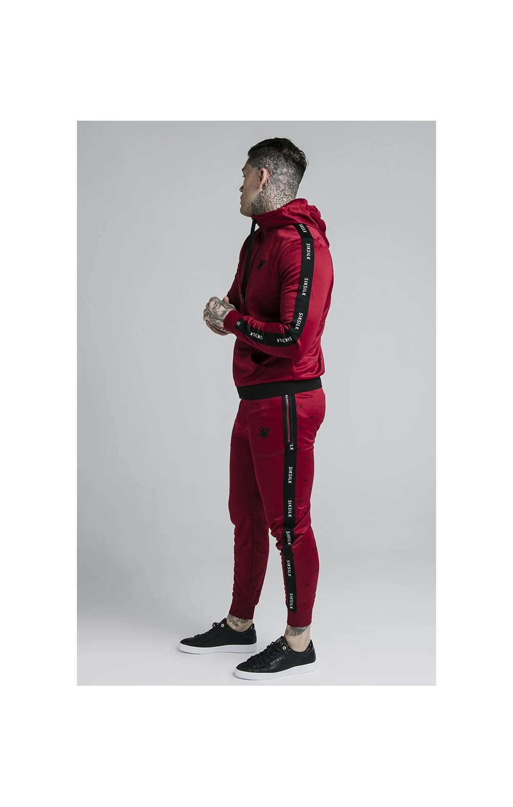 SikSilk Shadow Zip Through Hoodie - Deep Red & Black - Image 4