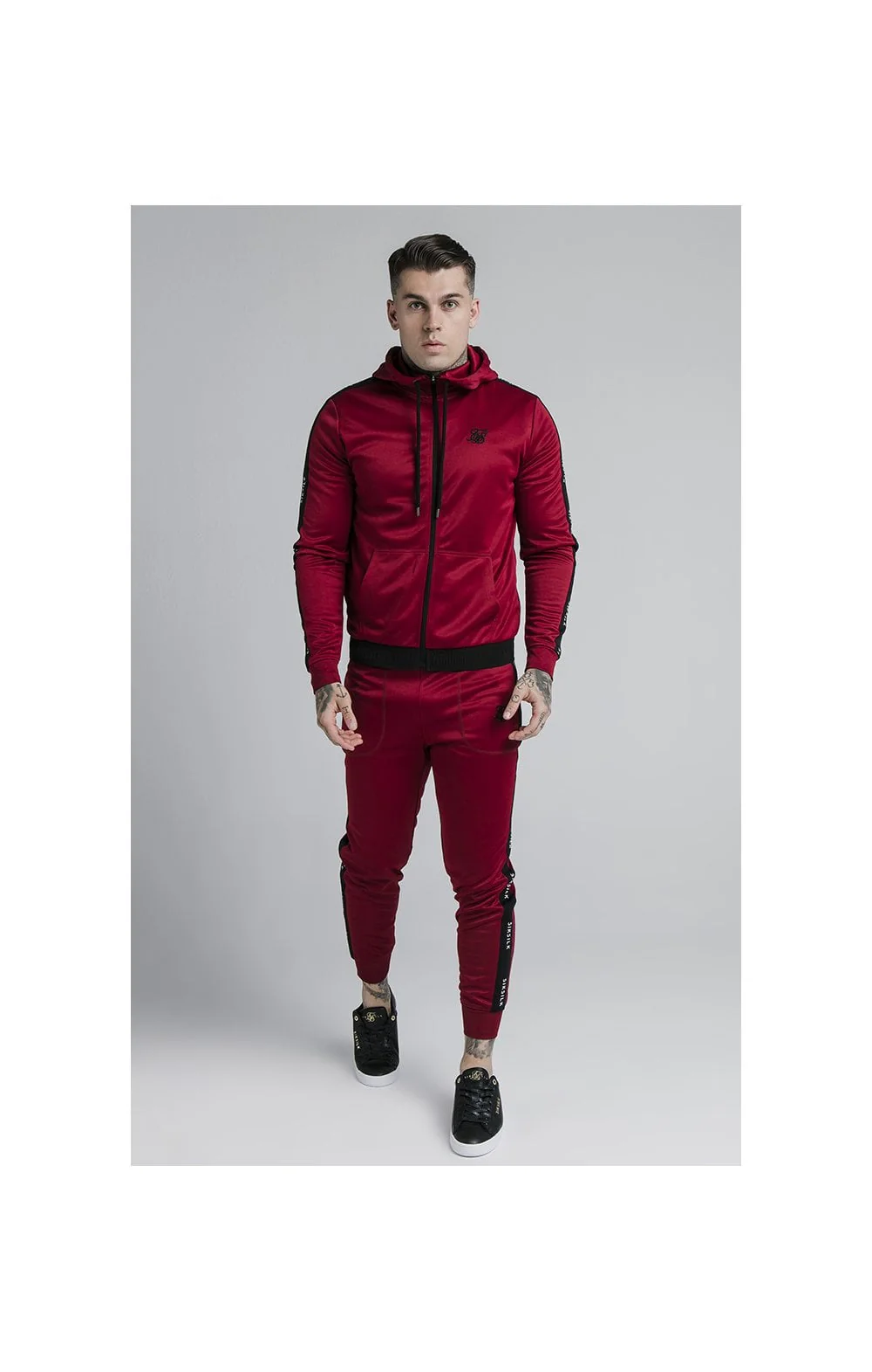 SikSilk Shadow Zip Through Hoodie - Deep Red & Black - Image 5