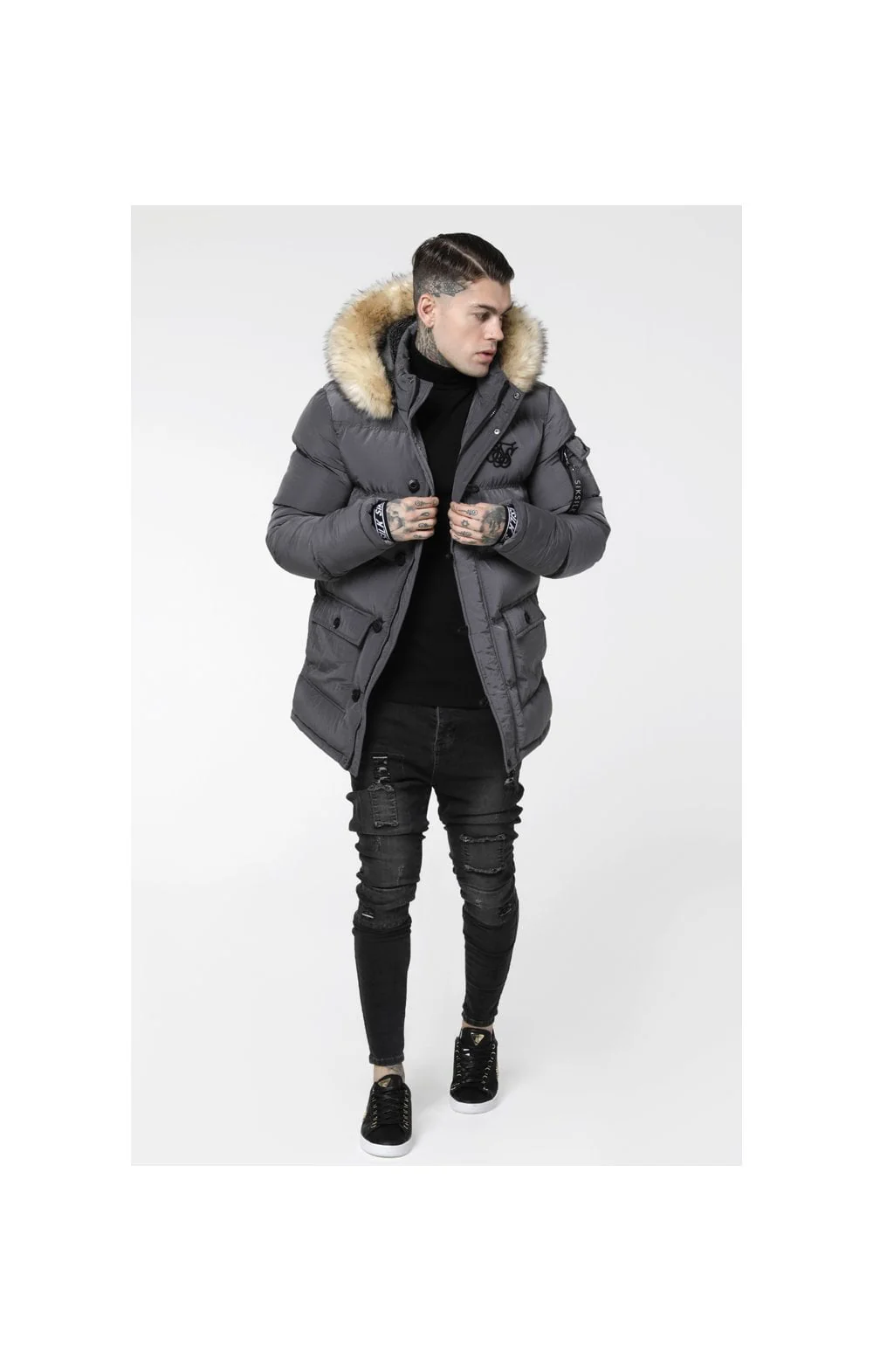 SikSilk Shiny Puff Parka – Grey - Image 6