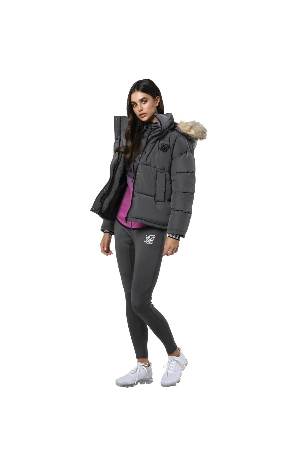 SikSilk Short Parka Jacket - Charcoal - Image 3