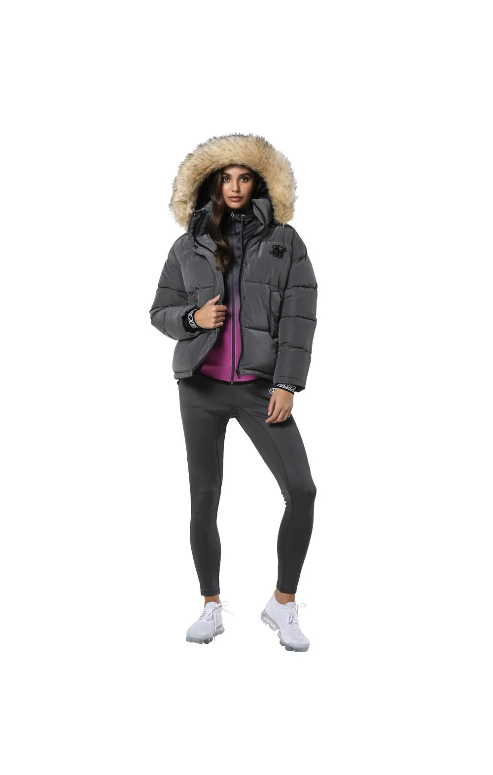 SikSilk Short Parka Jacket - Charcoal - Image 4
