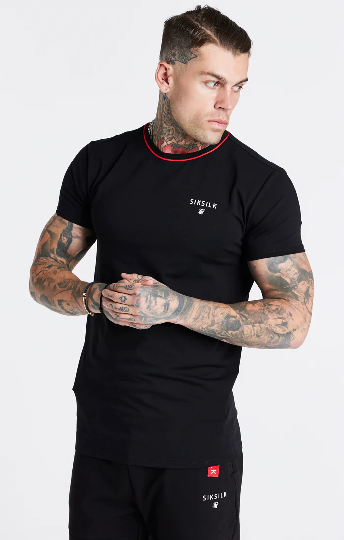 Black Embroidered Muscle Fit T-Shirt - Image 2