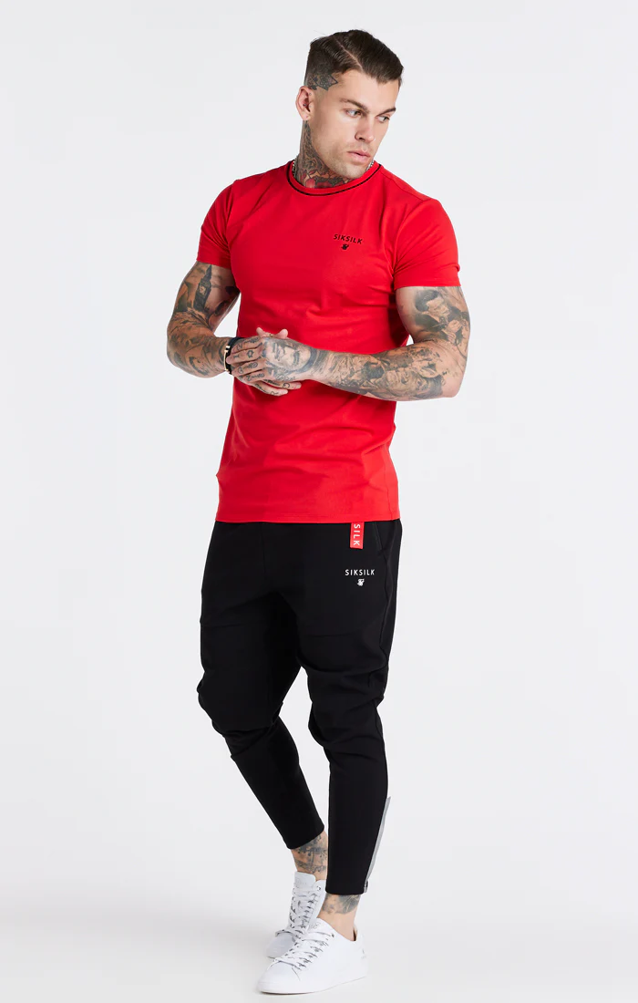 Red Embroidered Muscle Fit T-Shirt - Image 4