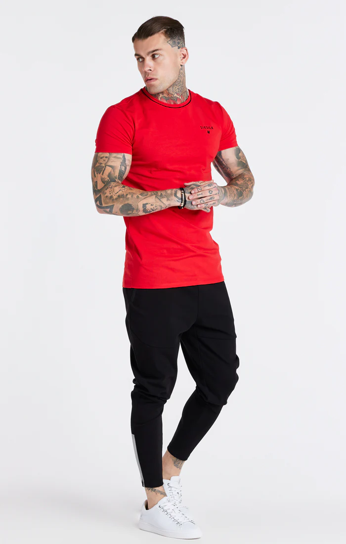 Red Embroidered Muscle Fit T-Shirt - Image 5