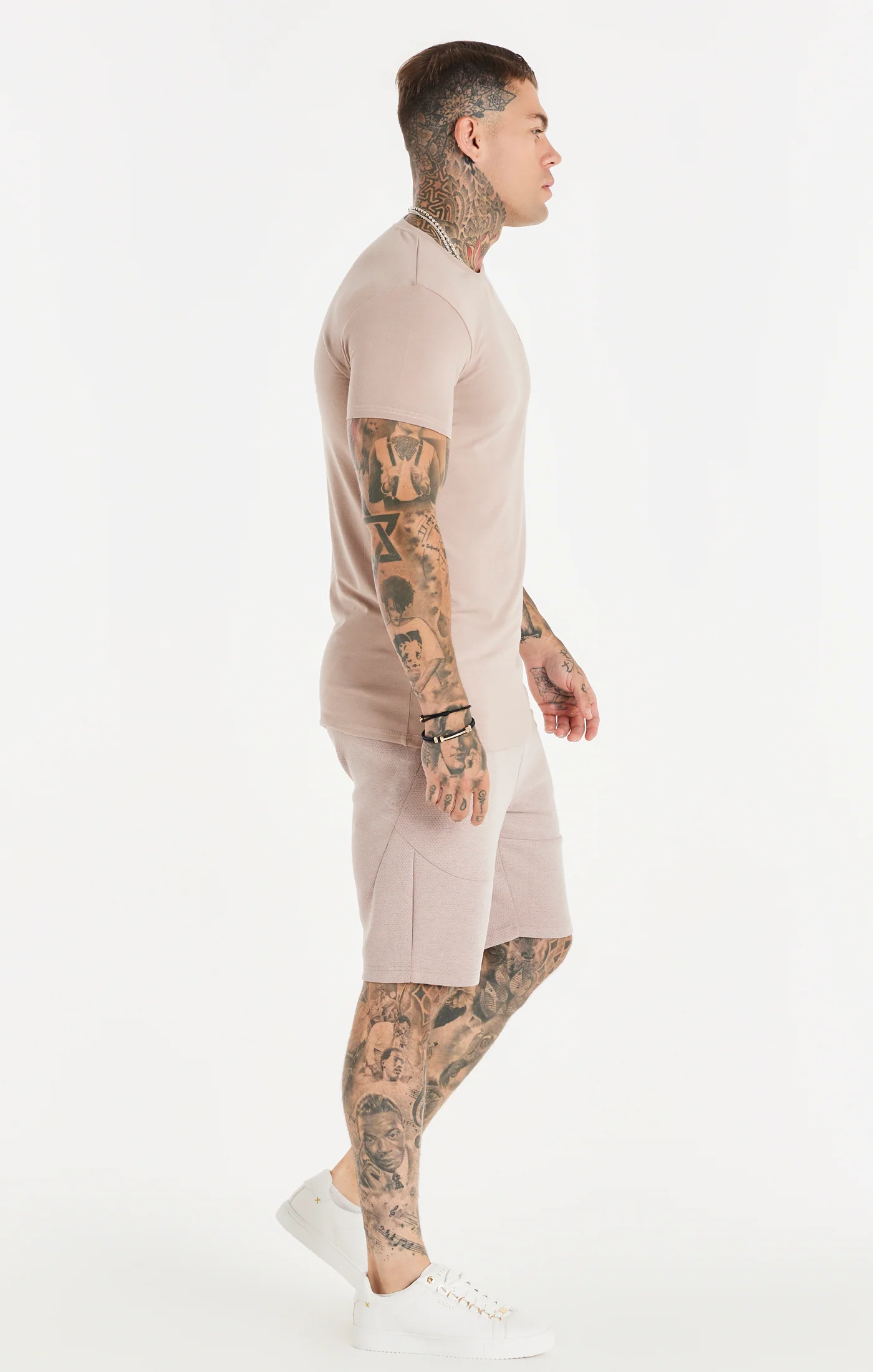 Washed Pink Textured Muscle Fit T-Shirt - Image 5