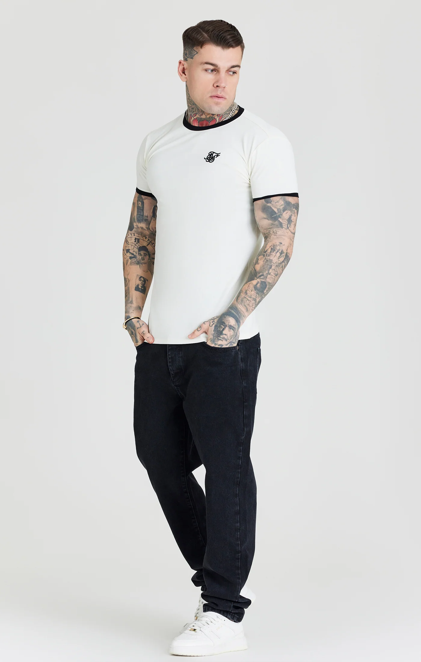 Ecru Ringer Muscle Fit T-Shirt - Image 3