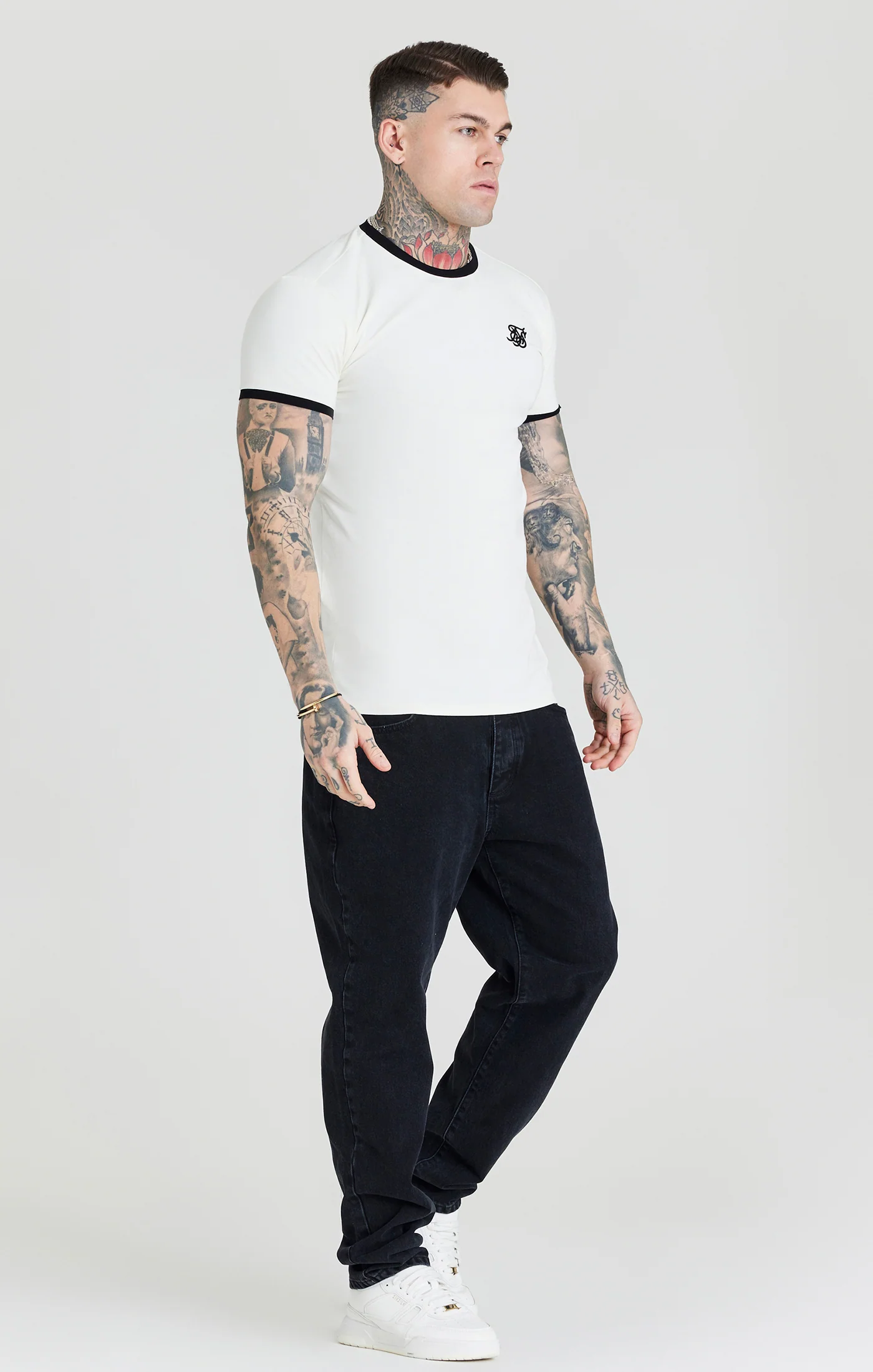 Ecru Ringer Muscle Fit T-Shirt - Image 4
