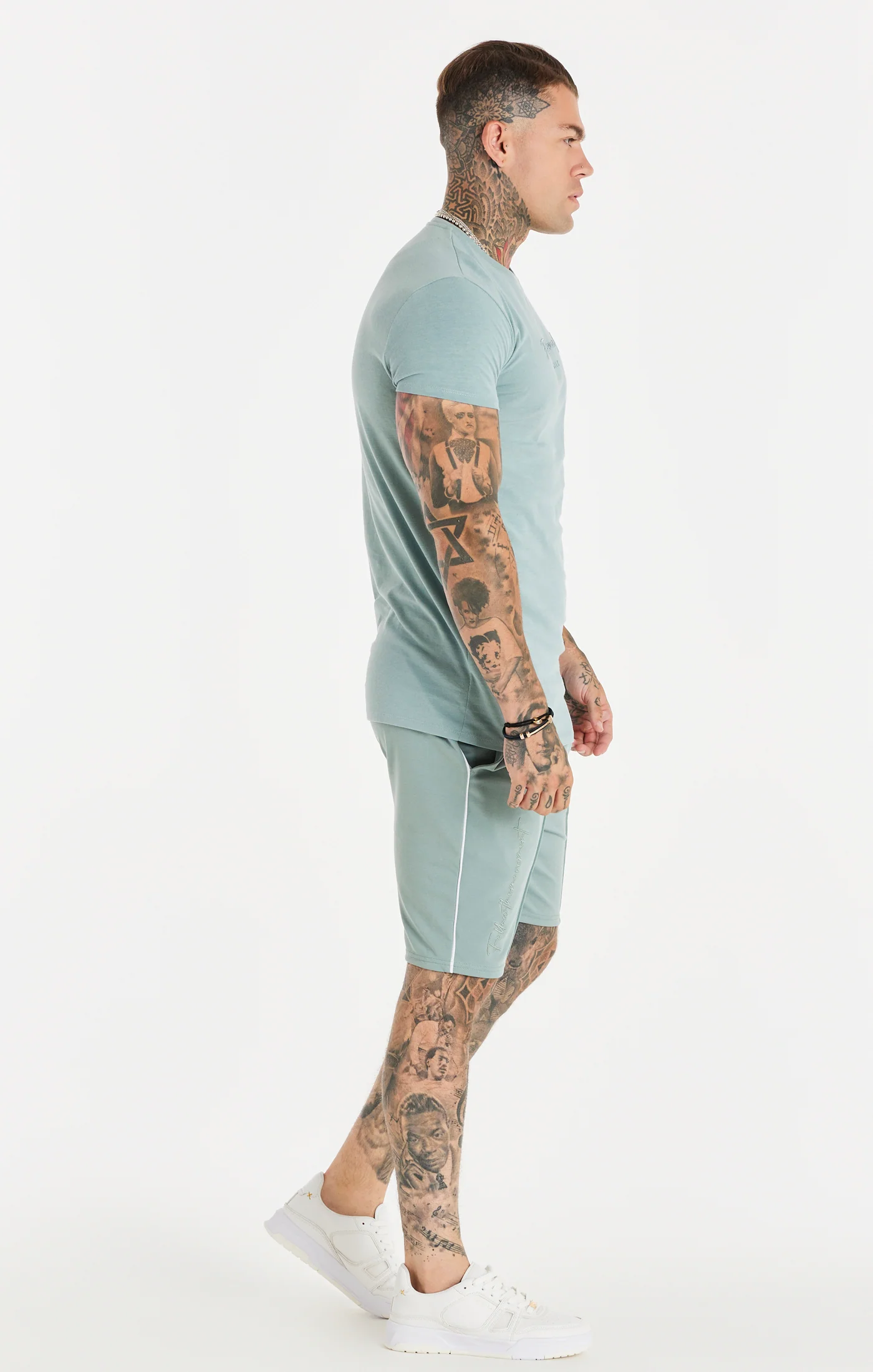 Teal Script Embroidery Muscle Fit T-Shirt - Image 4