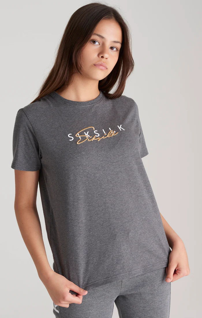 Girls Grey Marl Signature Boyfriend T-Shirt - Image 2