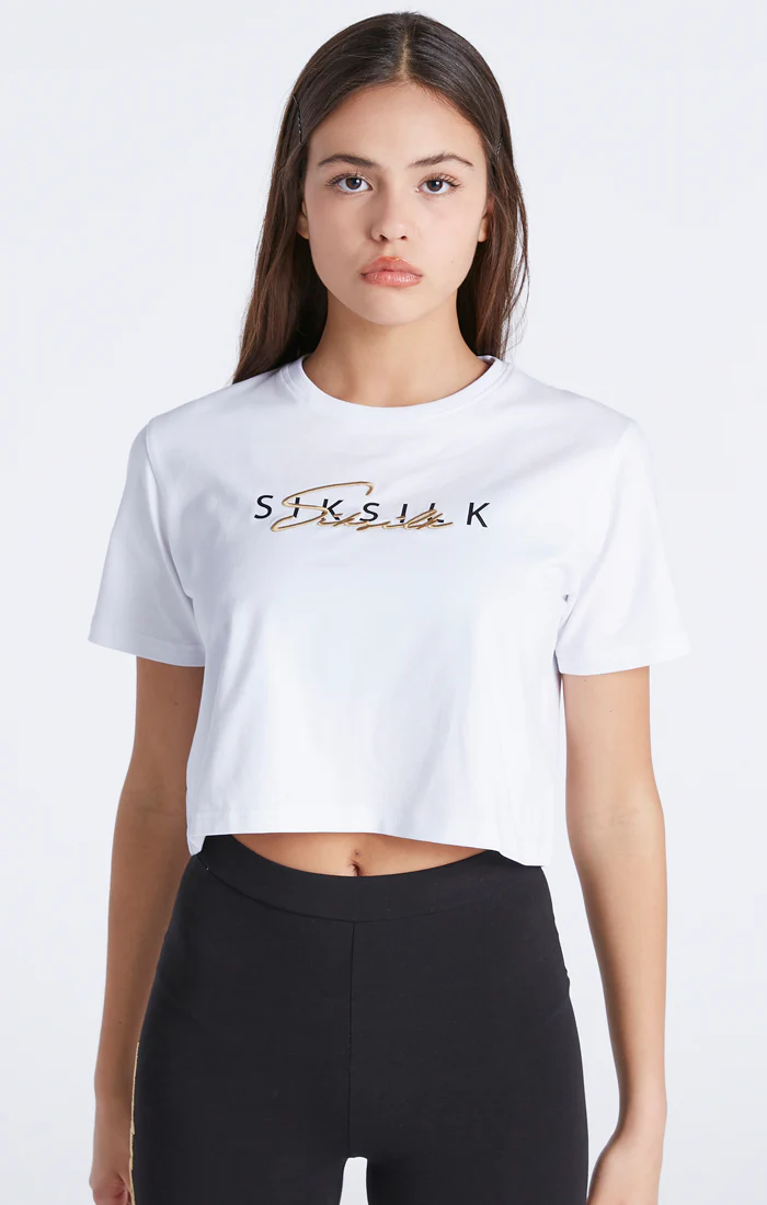 Girls White Signature Cropped T-Shirt - Image 2