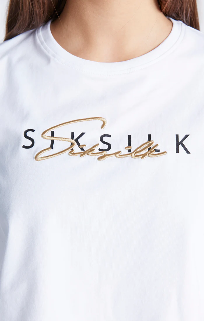 Girls White Signature Cropped T-Shirt - Image 3