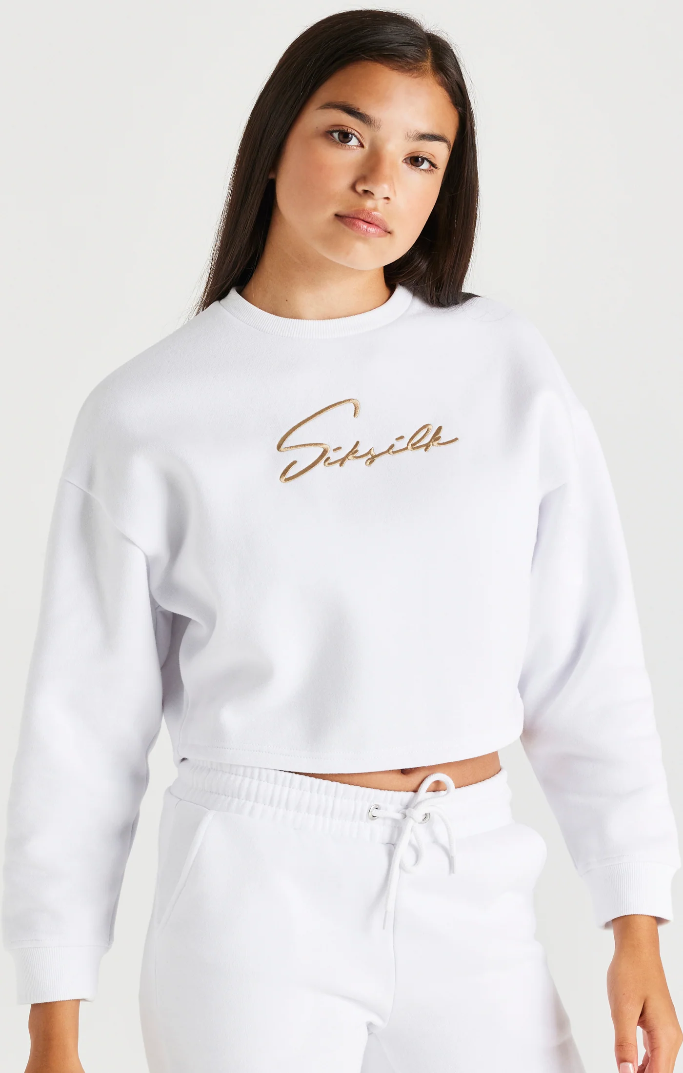Girls White Signature Cropped Sweatshirt