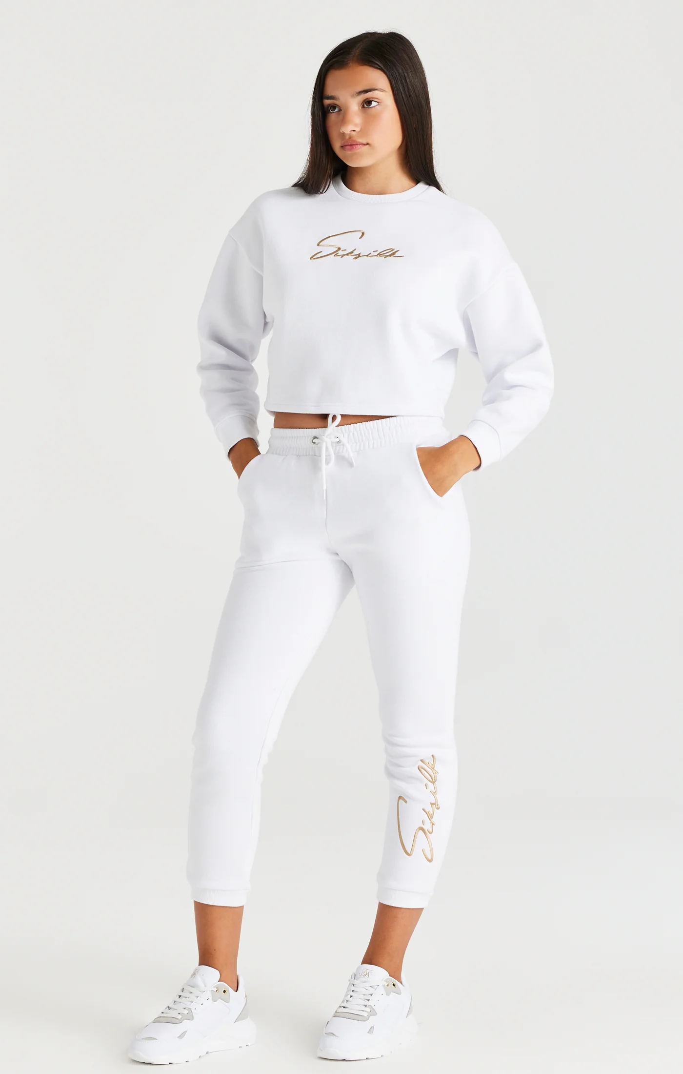 Girls White Signature Cropped Sweatshirt - Image 3