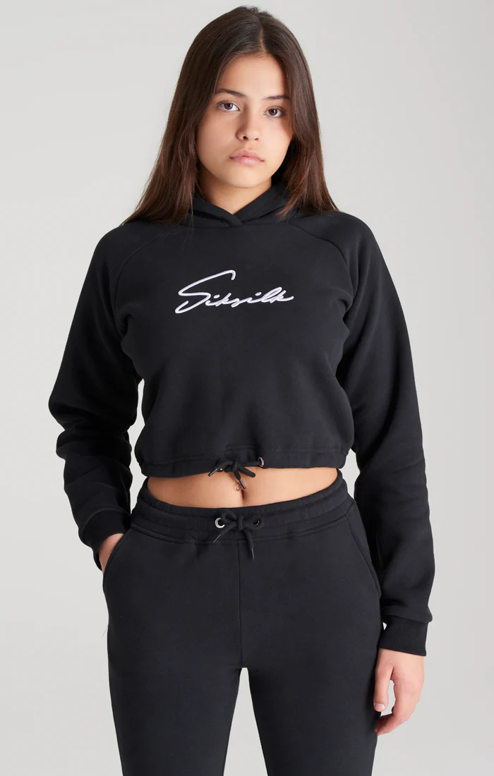 Girls Black Signature Cropped Hoodie - Image 2