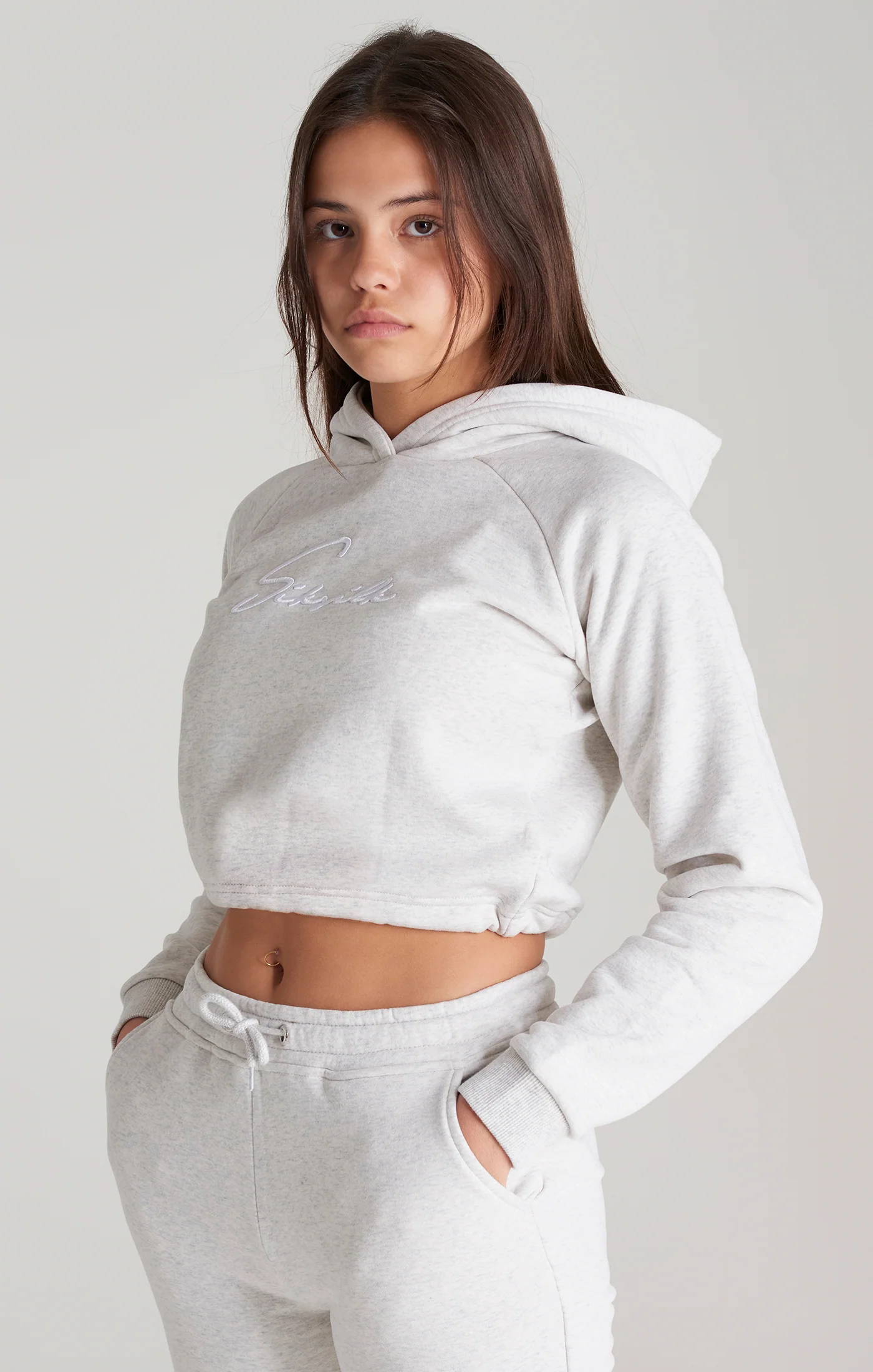 Girls Grey Marl Signature Cropped Hoodie