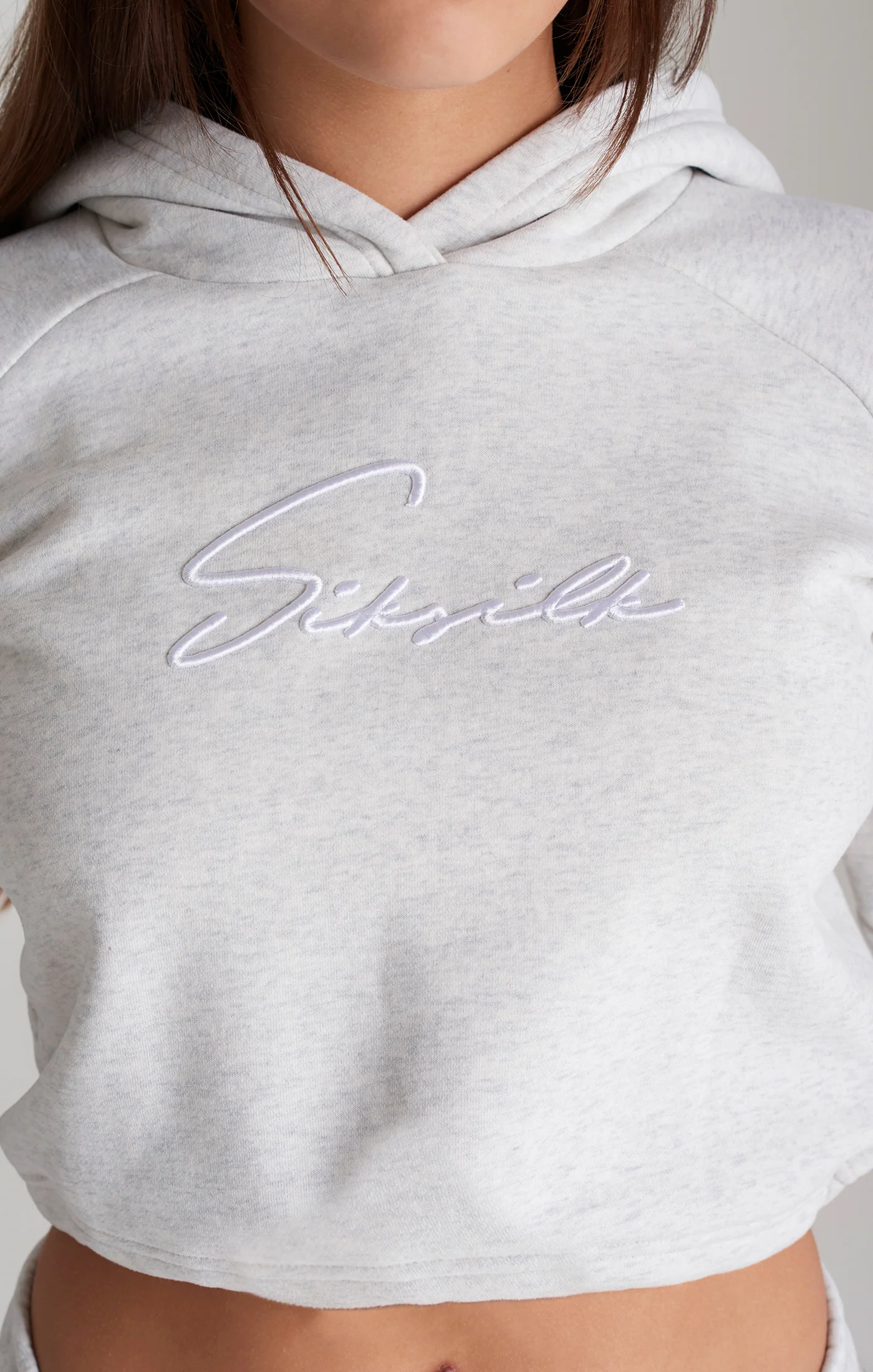 Girls Grey Marl Signature Cropped Hoodie - Image 2