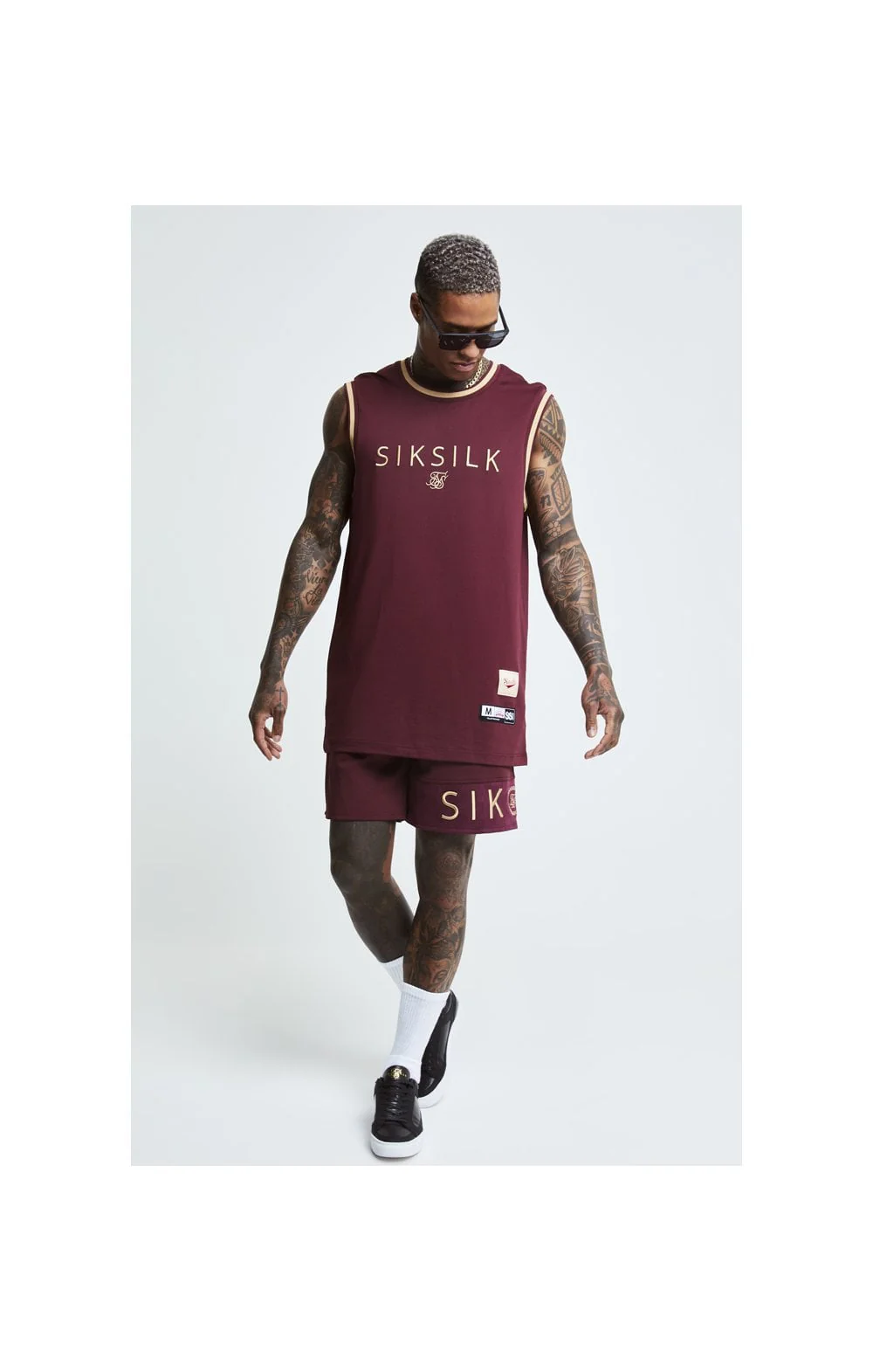 SikSilk Signature Eyelet Basketball Vest - Burgundy & Gold - Image 6