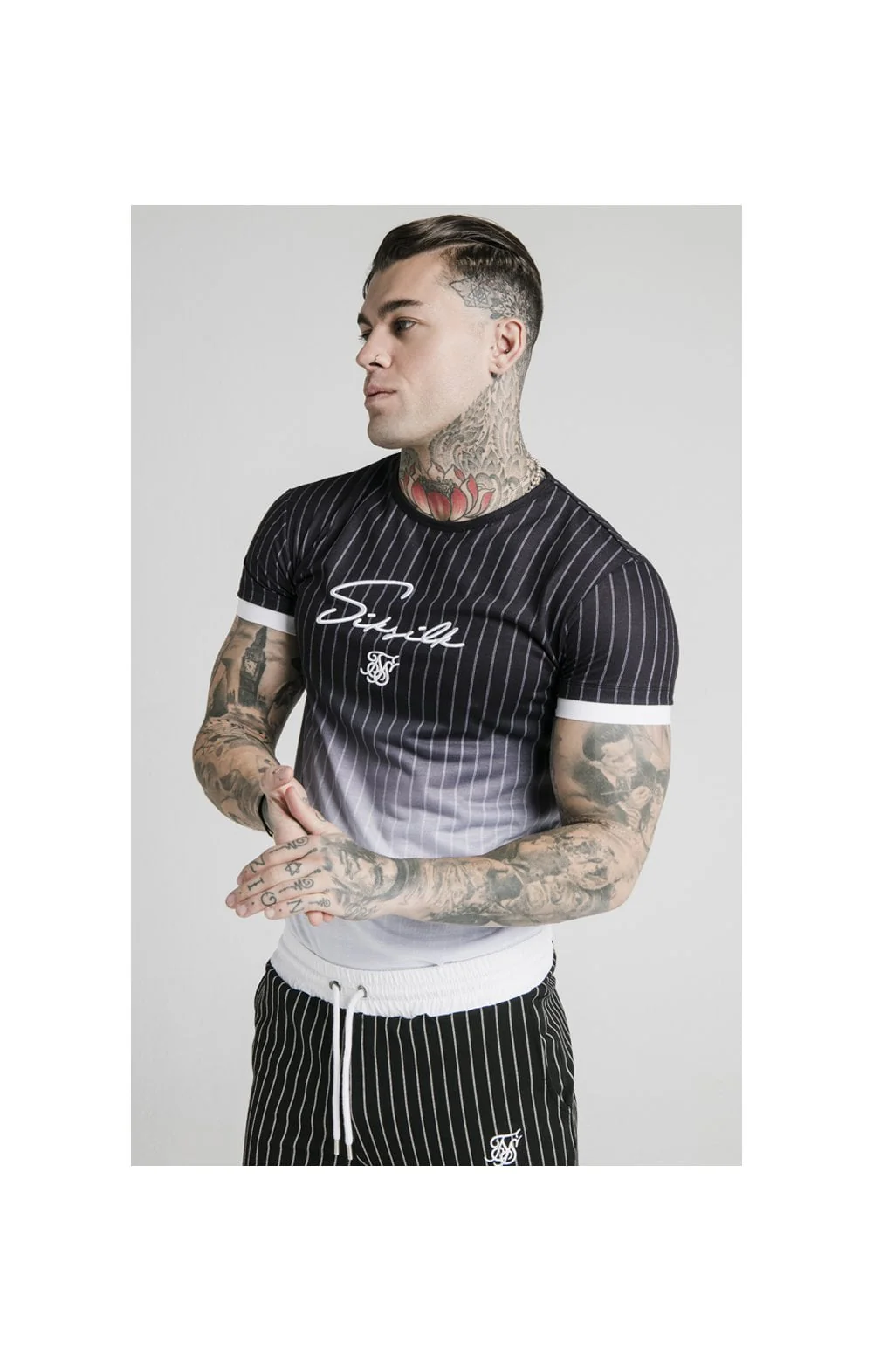 SikSilk Signature Gym Tee - Black & White