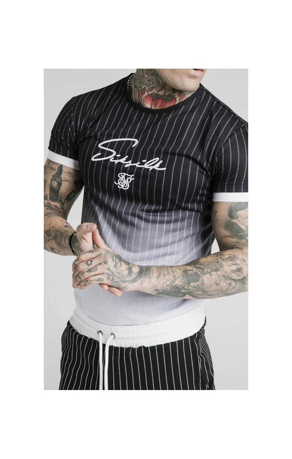 SikSilk Signature Gym Tee - Black & White - Image 2