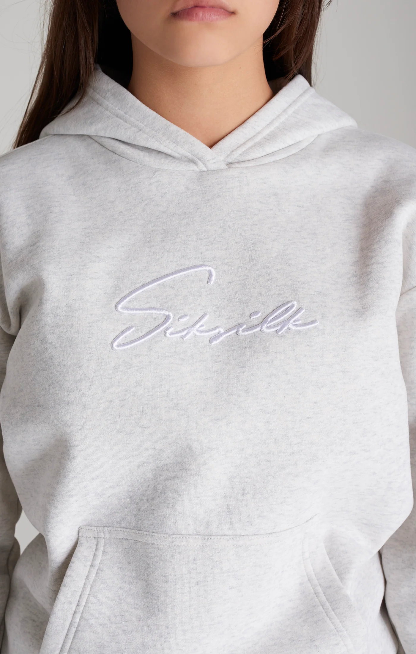 Girls Grey Marl Signature Overhead Hoodie - Image 2