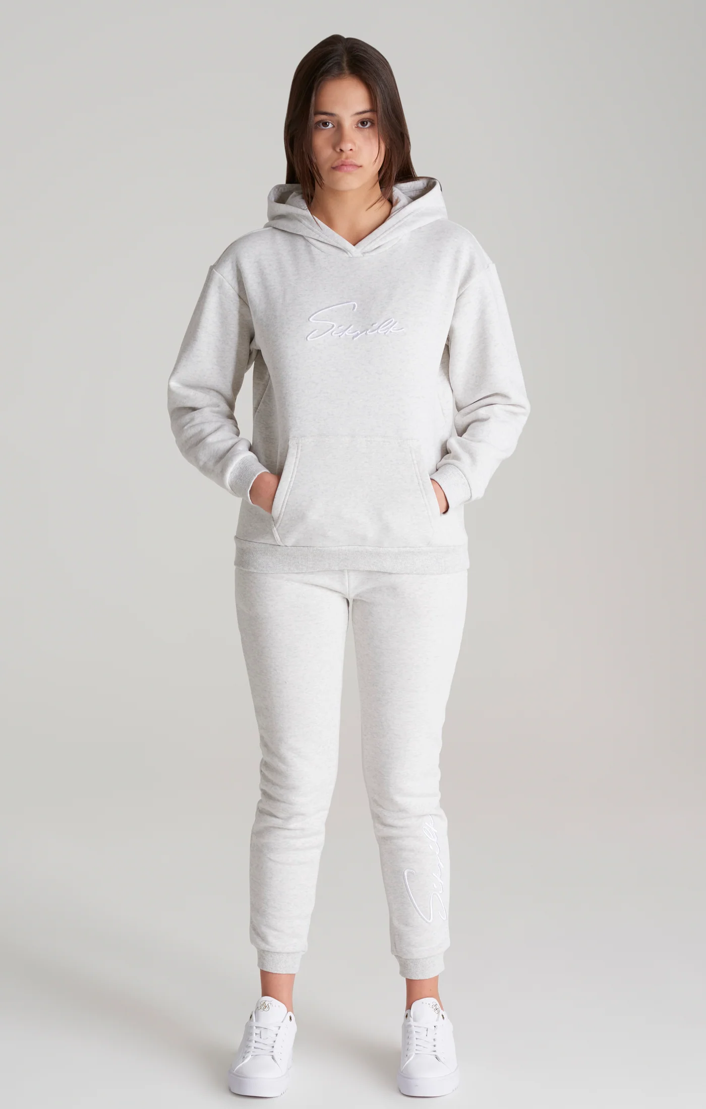 Girls Grey Marl Signature Overhead Hoodie - Image 3