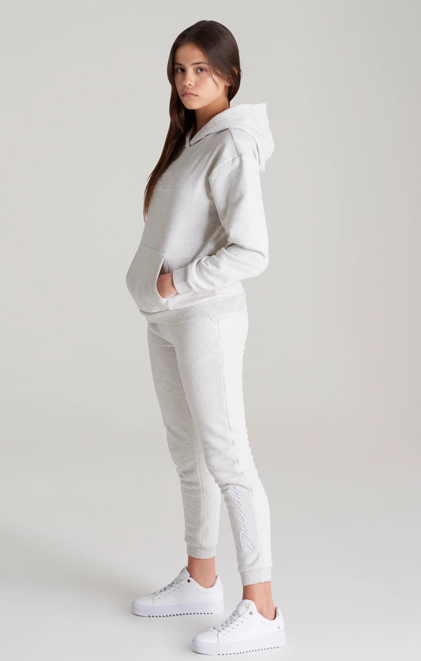 Girls Grey Marl Signature Overhead Hoodie - Image 4