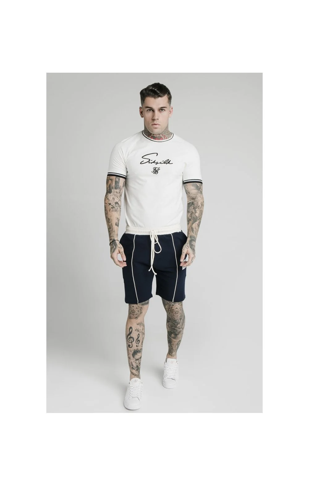 SikSilk Signature Piped Tech Tee - Off White