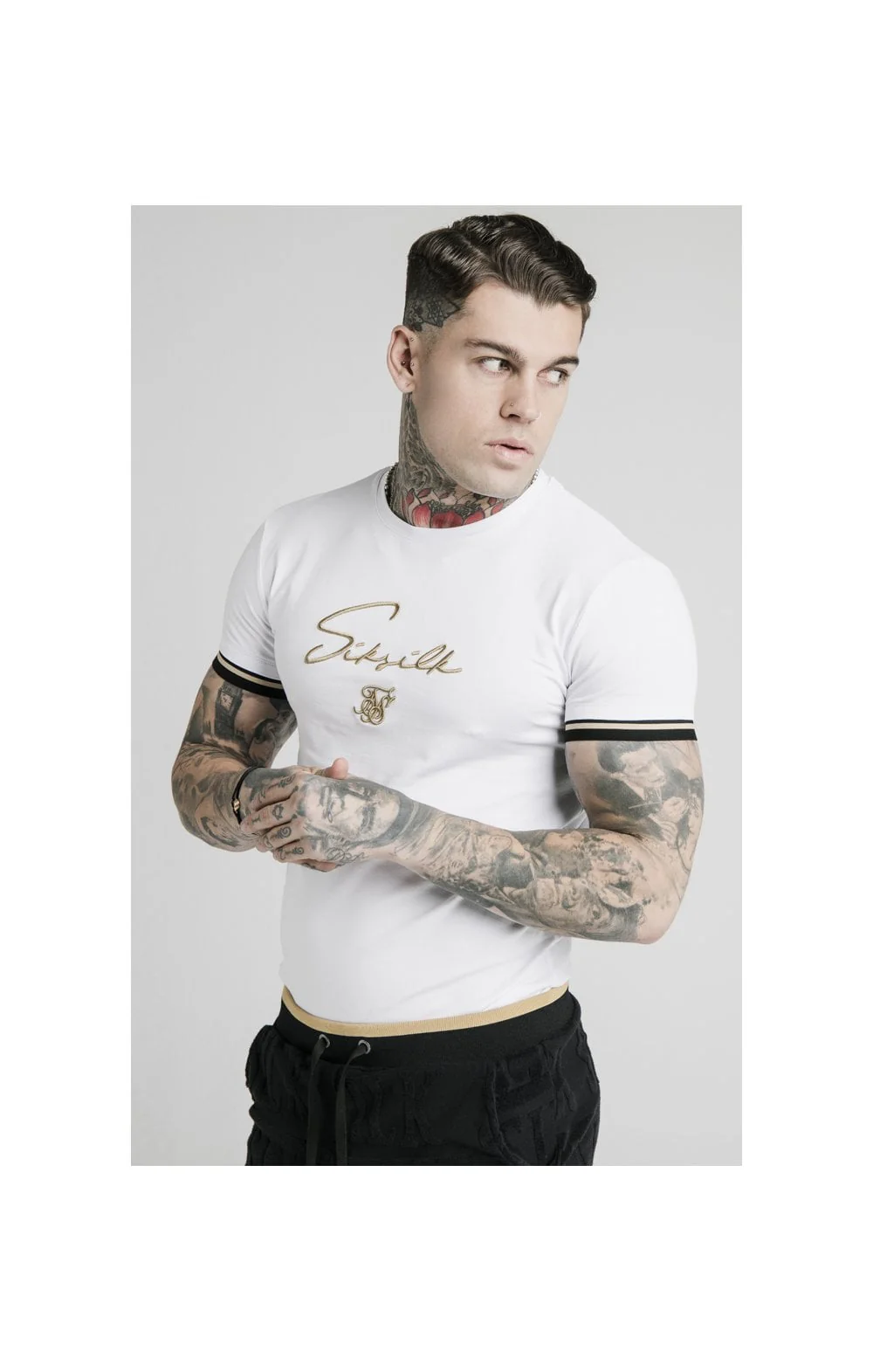 SikSilk Signature Tee - White & Gold